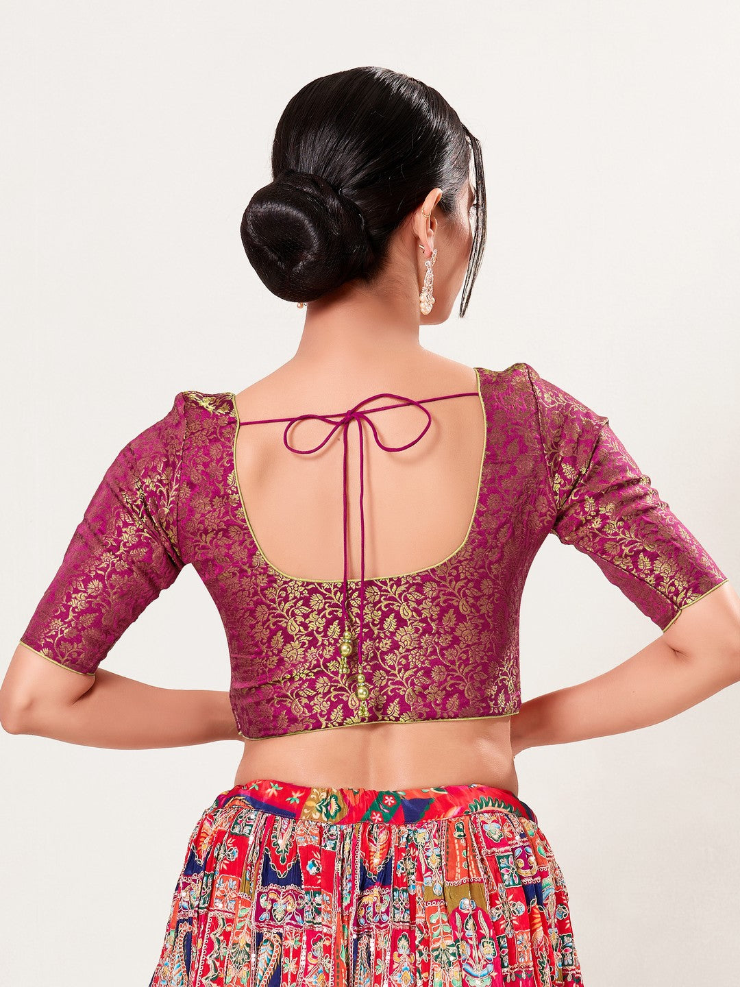 Vamas Brocade Essential Front Open Round Neck Blouse