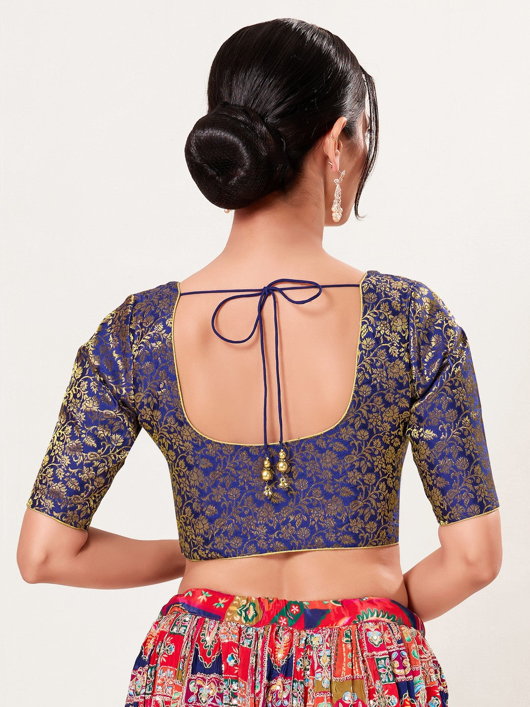 Vamas Brocade Essential Front Open Round Neck Blouse