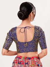 Vamas Brocade Essential Front Open Round Neck Blouse