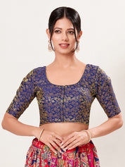 Vamas Brocade Essential Front Open Round Neck Blouse