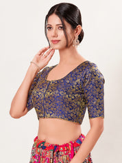 Vamas Brocade Essential Front Open Round Neck Blouse