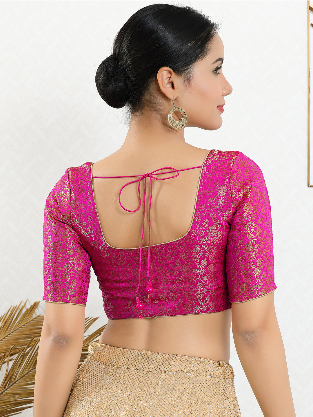Vamas Brocade Essential Front Open Round Neck Blouse