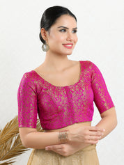 Vamas Brocade Essential Front Open Round Neck Blouse