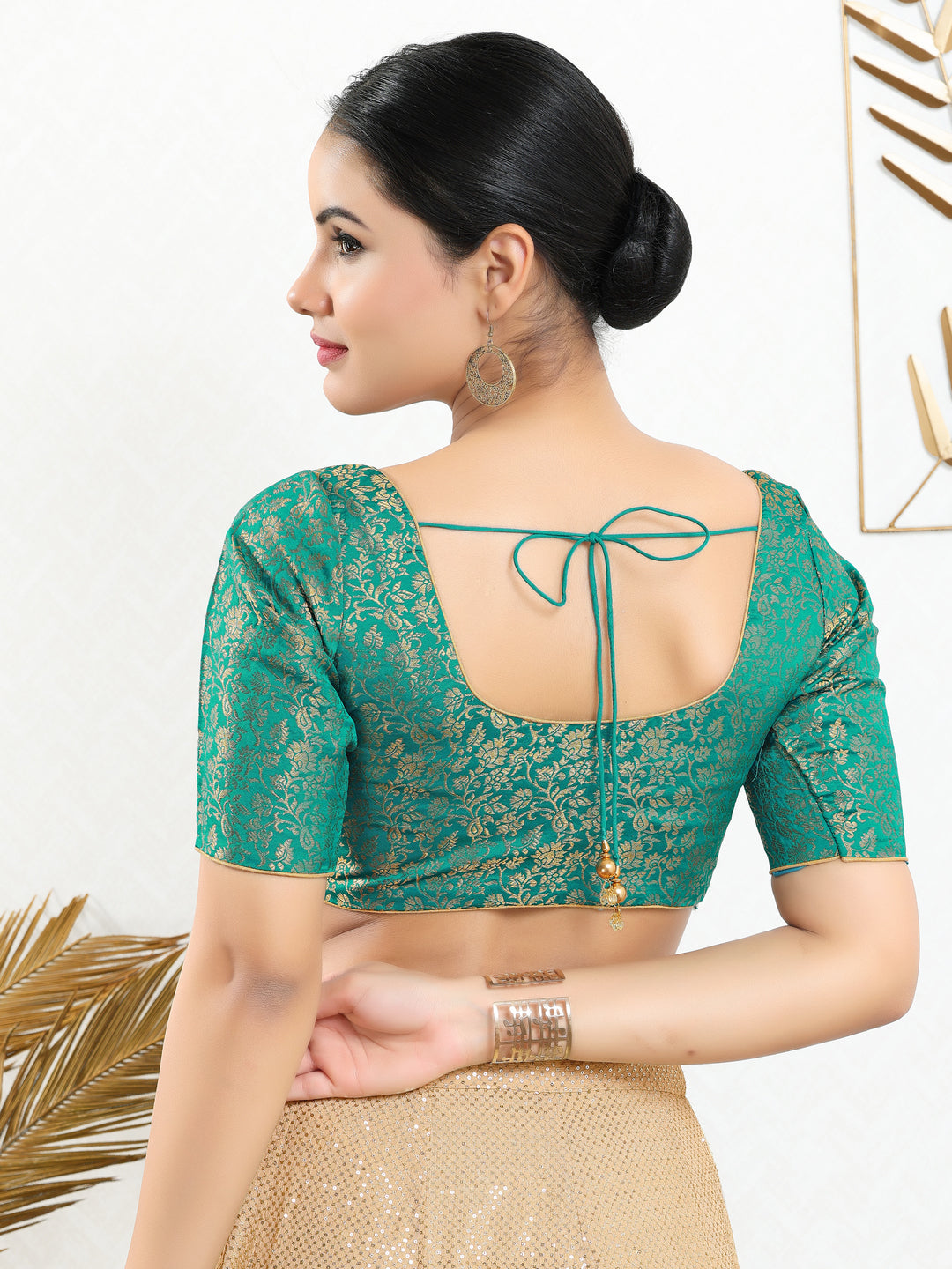 Vamas Brocade Essential Front Open Round Neck Blouse