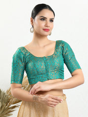 Vamas Brocade Essential Front Open Round Neck Blouse
