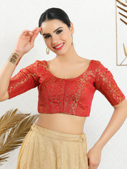 Vamas Brocade Essential Front Open Round Neck Blouse