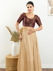 Vamas Brocade Essential Front Open Round Neck Blouse