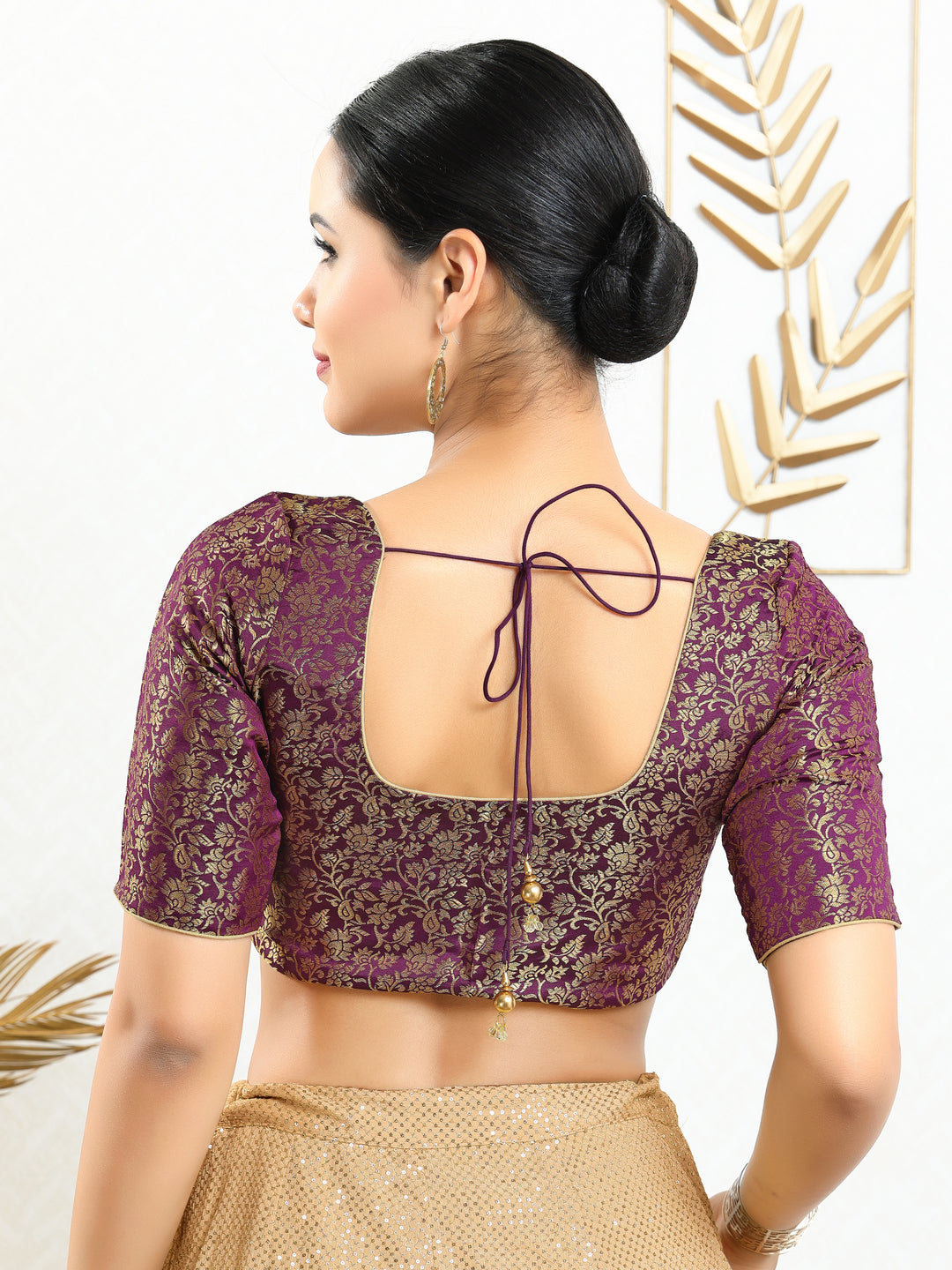 Vamas Brocade Essential Front Open Round Neck Blouse
