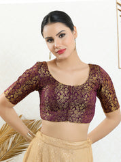Vamas Brocade Essential Front Open Round Neck Blouse