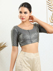 Vamas Brocade Flower Butti Round Neck Blouse