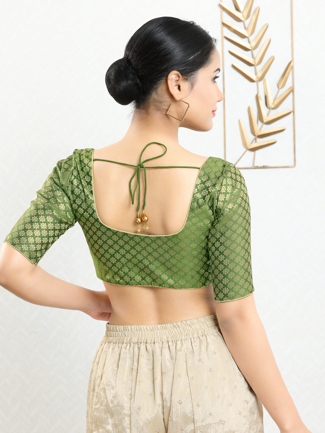 Vamas Brocade Flower Butti Round Neck Blouse