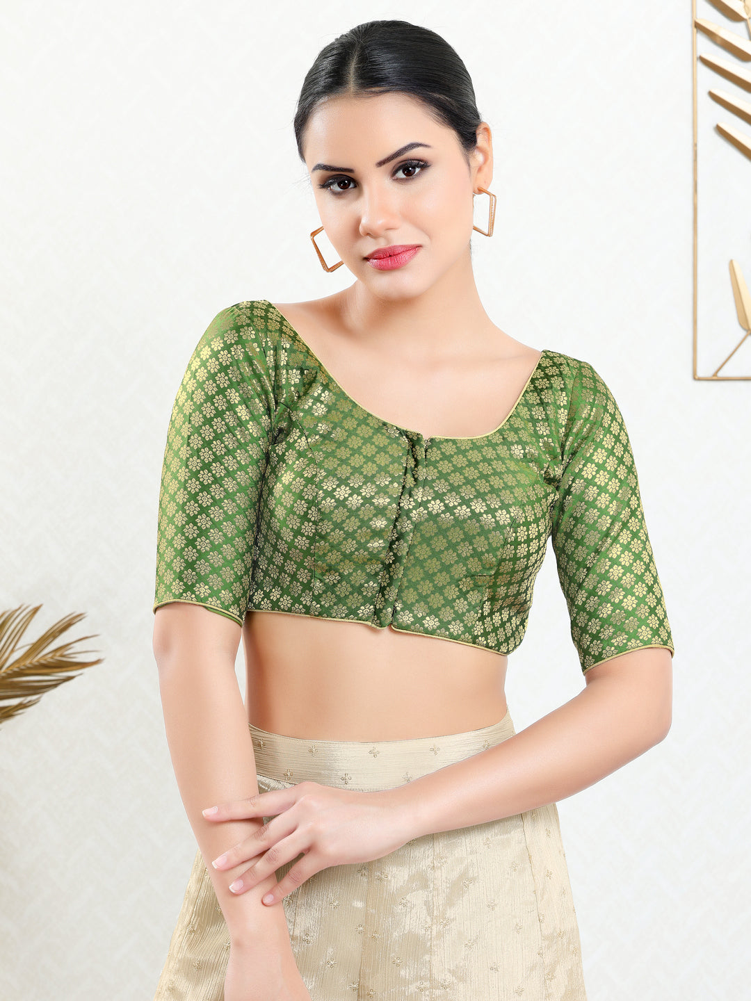 Vamas Brocade Flower Butti Round Neck Blouse