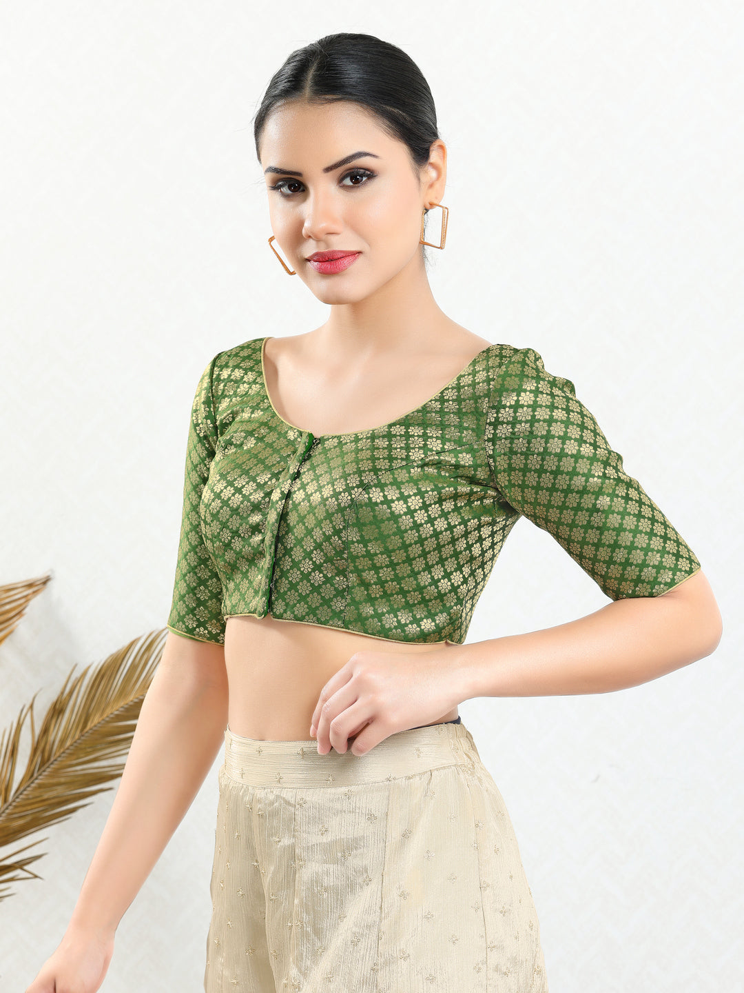 Vamas Brocade Flower Butti Round Neck Blouse