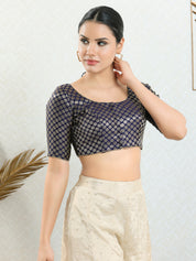 Vamas Brocade Flower Butti Round Neck Blouse