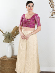 Vamas Brocade Flower Butti Round Neck Blouse