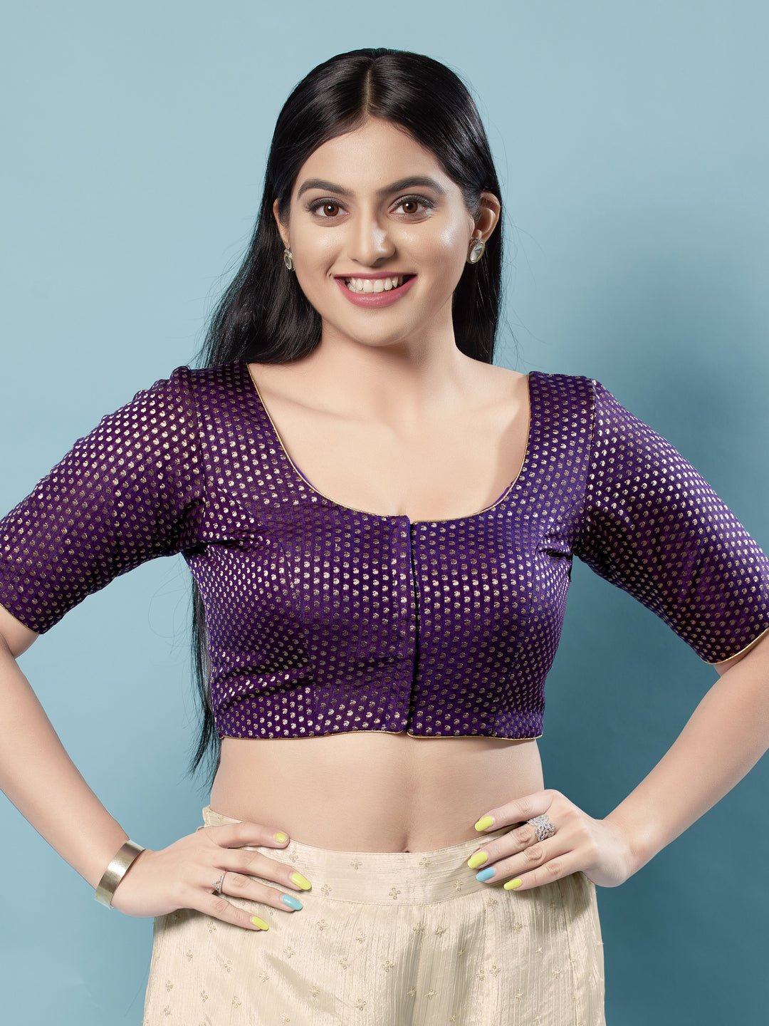 Brocade Paisley Butti Round Neck Blouse