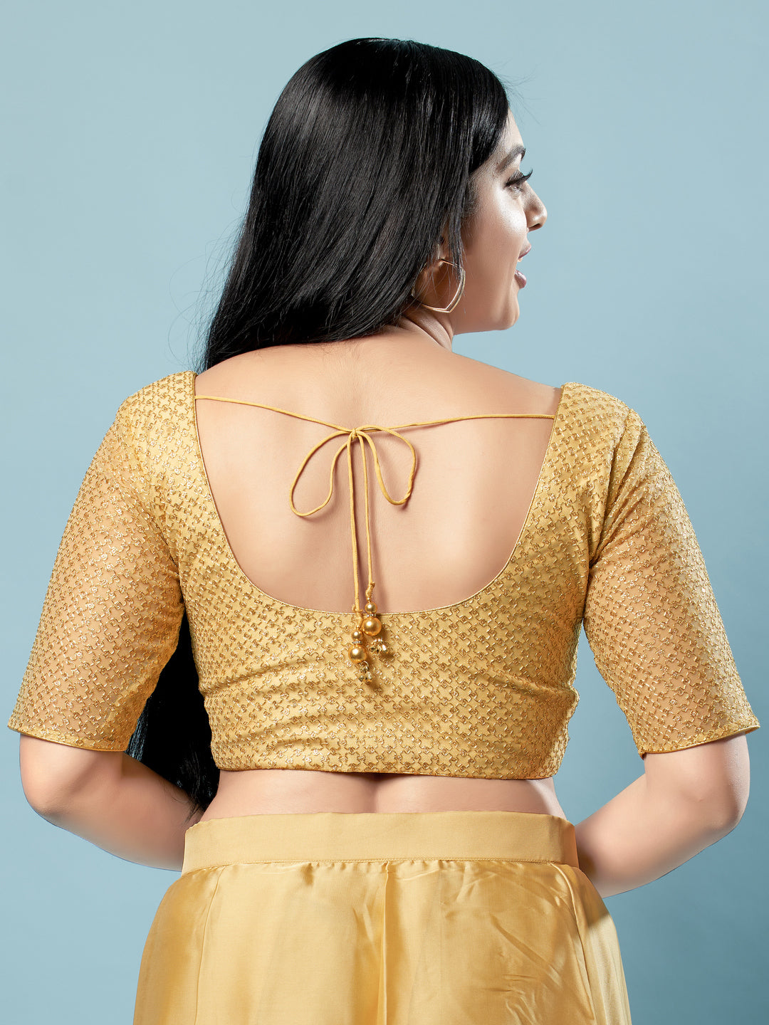 Net Threadwork Embroidery Round Neck Blouse