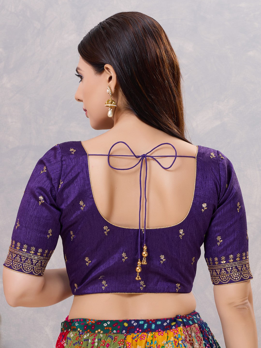 Dupion Silk Scallop Embroidery Sleeves Blouse