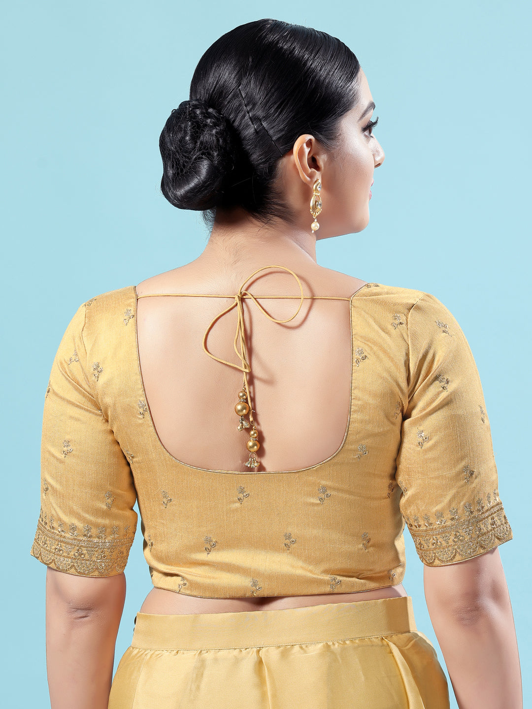 Dupion Silk Scallop Embroidery Sleeves Blouse