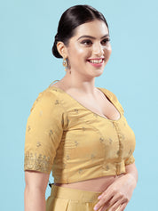 Dupion Silk Scallop Embroidery Sleeves Blouse