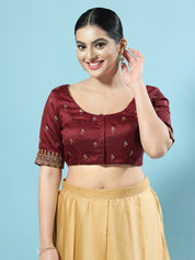 Dupion Silk Scallop Embroidery Sleeves Blouse