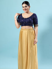 Dupion Silk Scallop Embroidery Sleeves Blouse