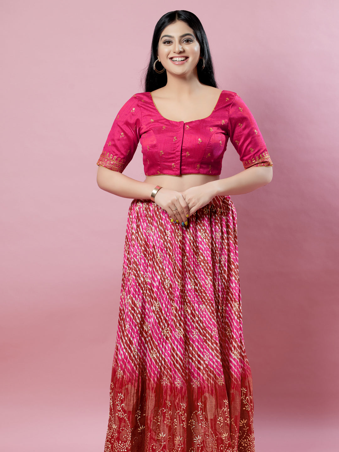 Dupion Silk Scallop Embroidery Sleeves Blouse