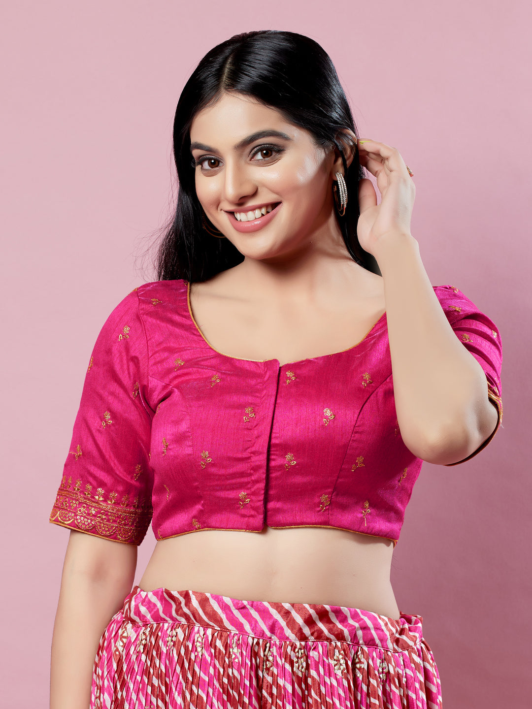 Dupion Silk Scallop Embroidery Sleeves Blouse