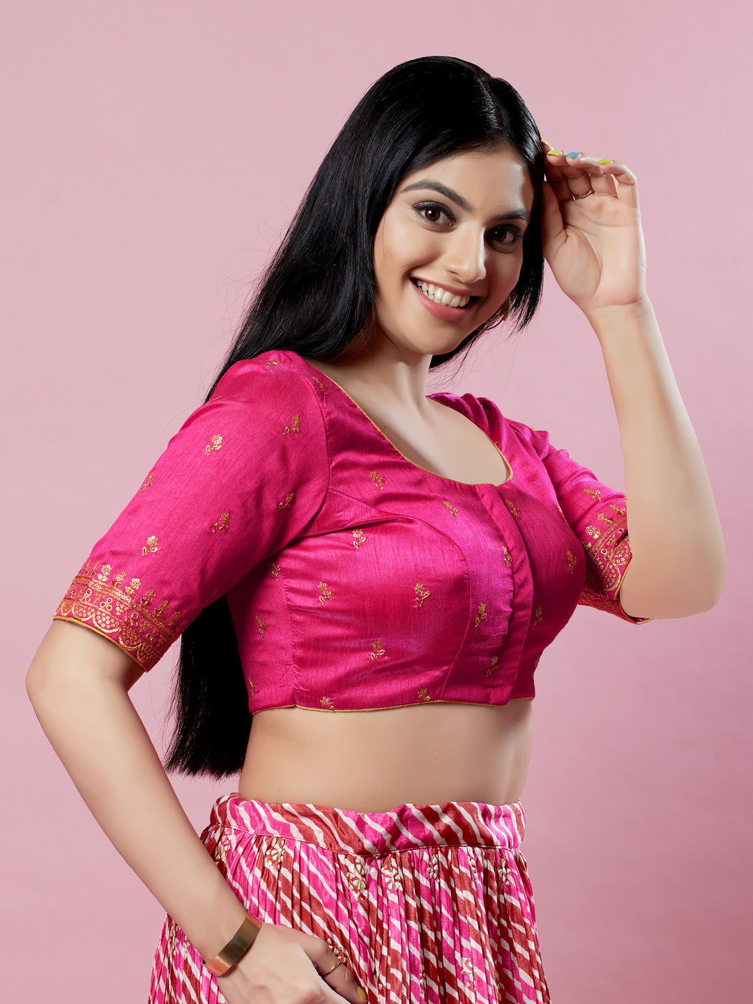 Dupion Silk Scallop Embroidery Sleeves Blouse