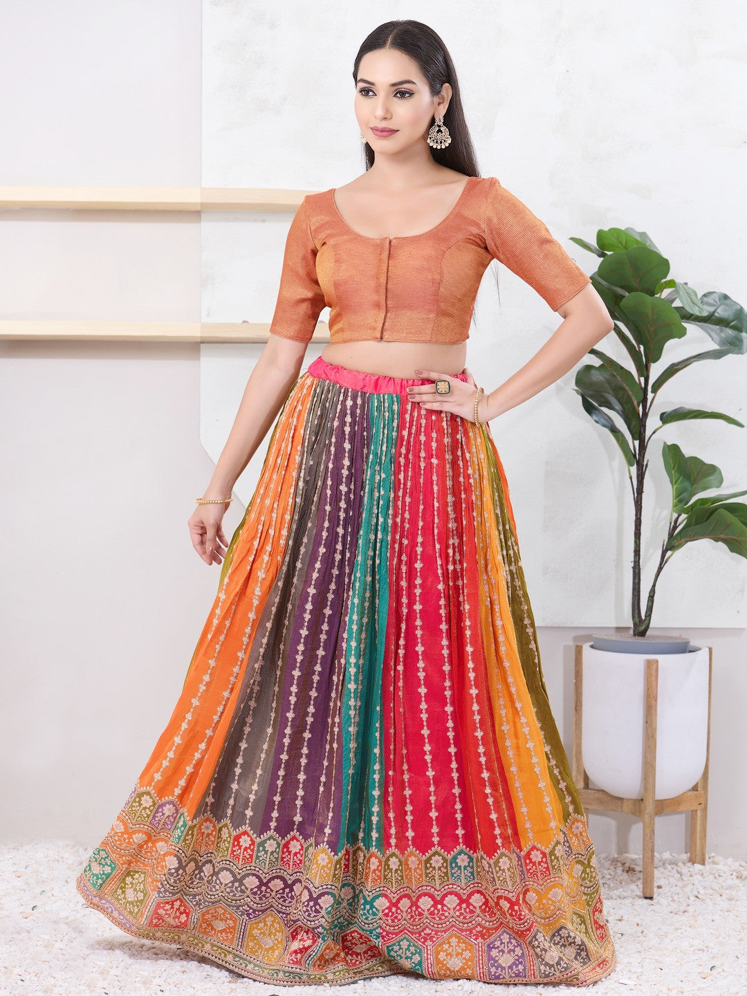 Tissue Lines Round Neck Occasion Wear Blouse