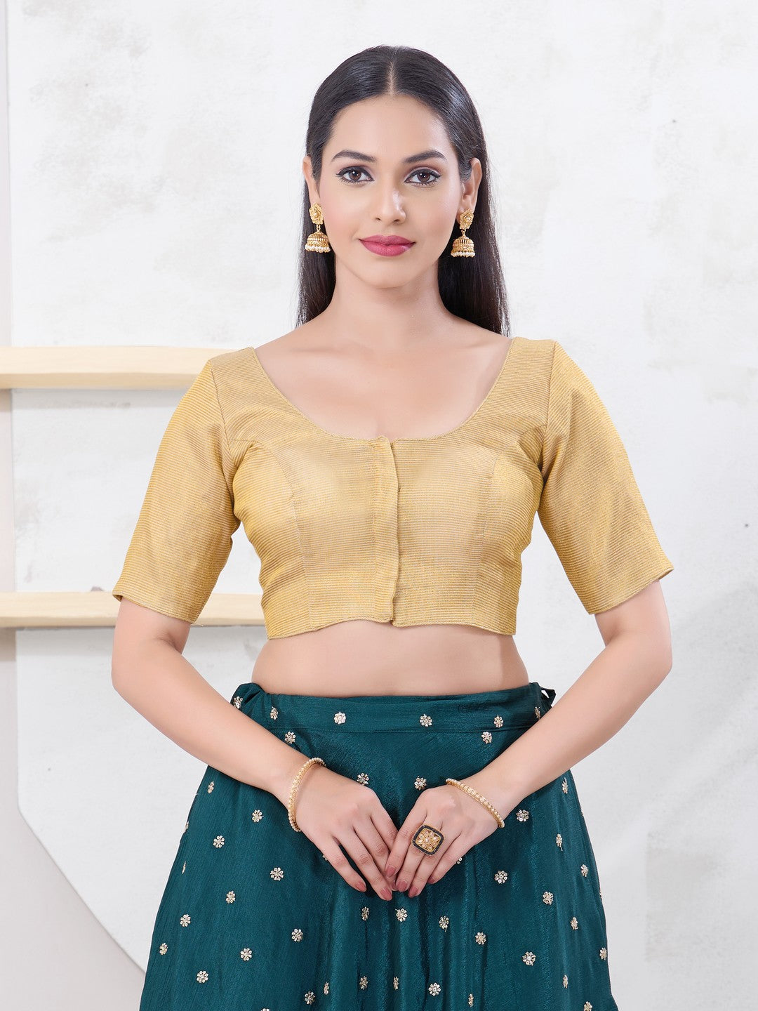 Tissue Lines Round Neck Occasion Wear Blouse