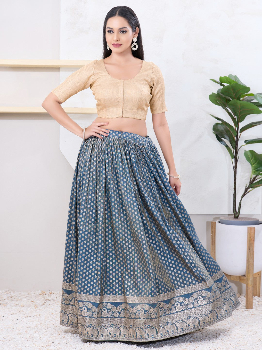 Tissue Lines Round Neck Occasion Wear Blouse