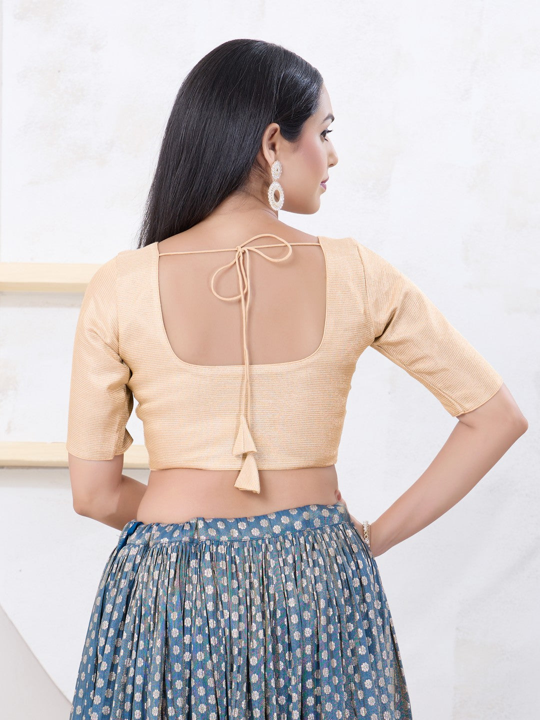 Tissue Lines Round Neck Occasion Wear Blouse