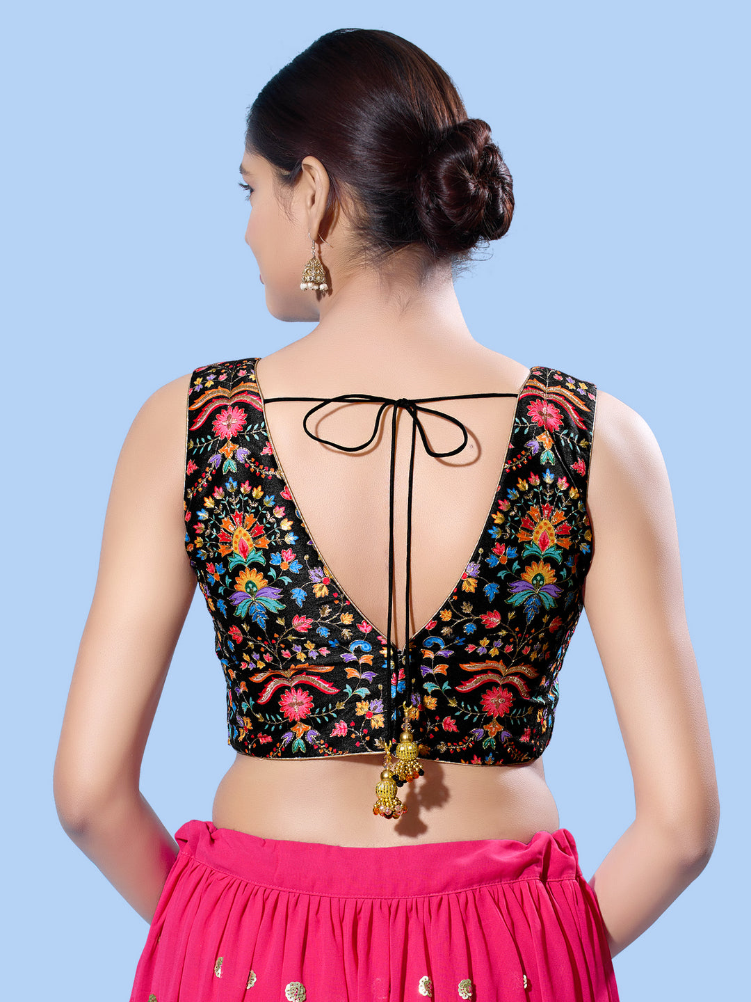 V Neck Multi Embroidery Sleeeveless Blouse