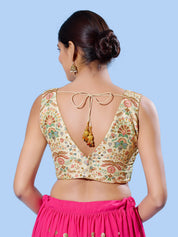 V Neck Multi Embroidery Sleeeveless Blouse