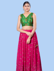 V Neck Multi Embroidery Sleeeveless Blouse