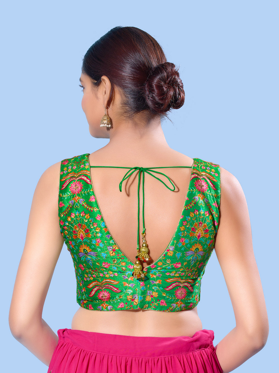 V Neck Multi Embroidery Sleeeveless Blouse