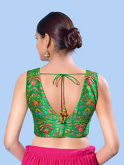V Neck Multi Embroidery Sleeeveless Blouse