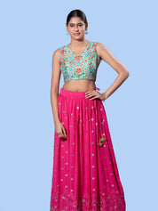 V Neck Multi Embroidery Sleeeveless Blouse