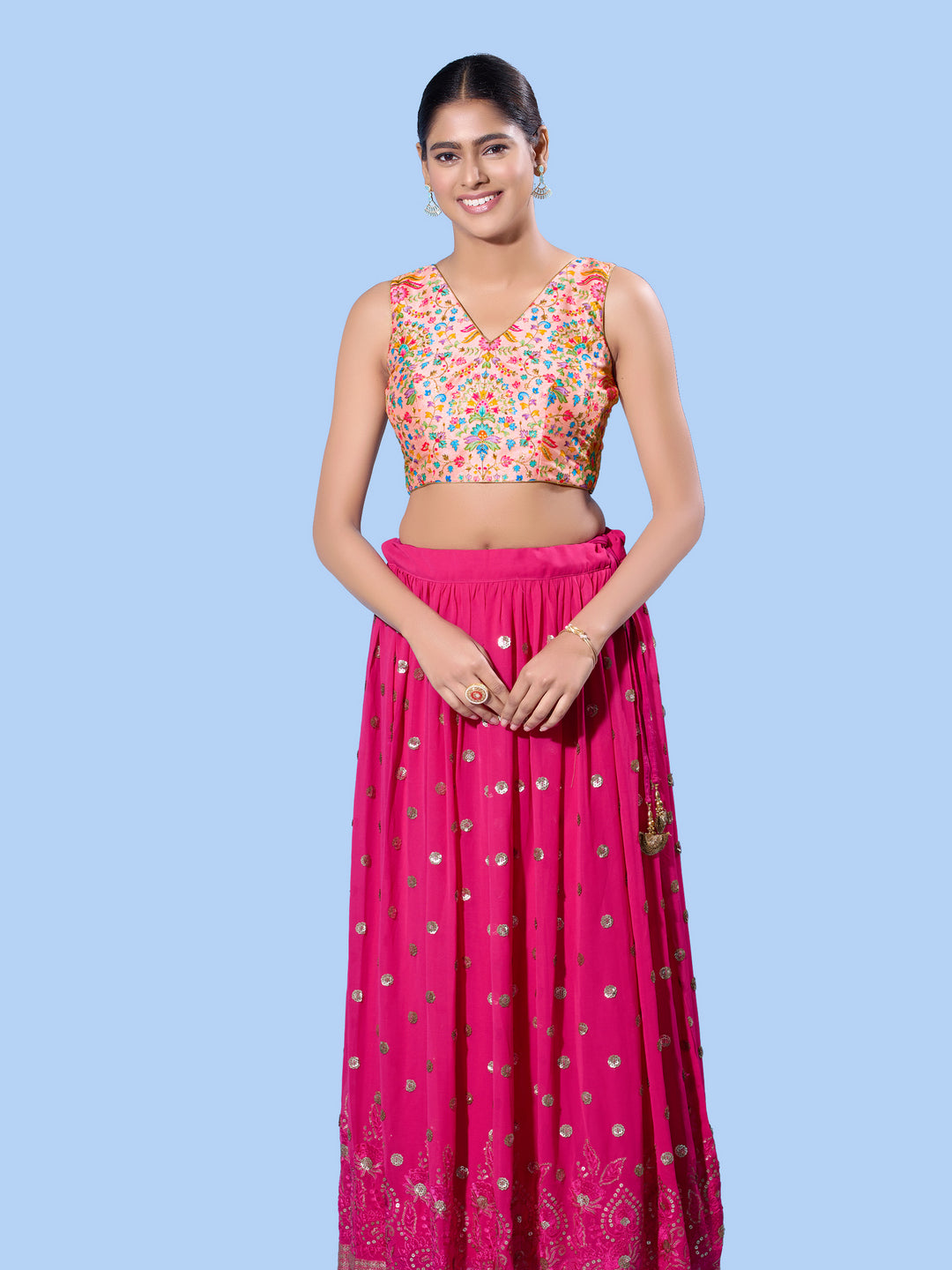 V Neck Multi Embroidery Sleeeveless Blouse