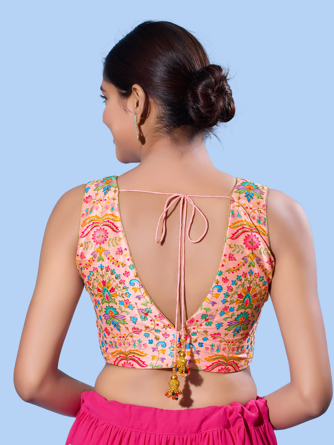 V Neck Multi Embroidery Sleeeveless Blouse