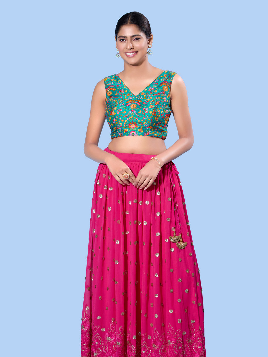 V Neck Multi Embroidery Sleeeveless Blouse