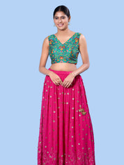 V Neck Multi Embroidery Sleeeveless Blouse