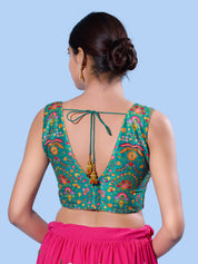 V Neck Multi Embroidery Sleeeveless Blouse
