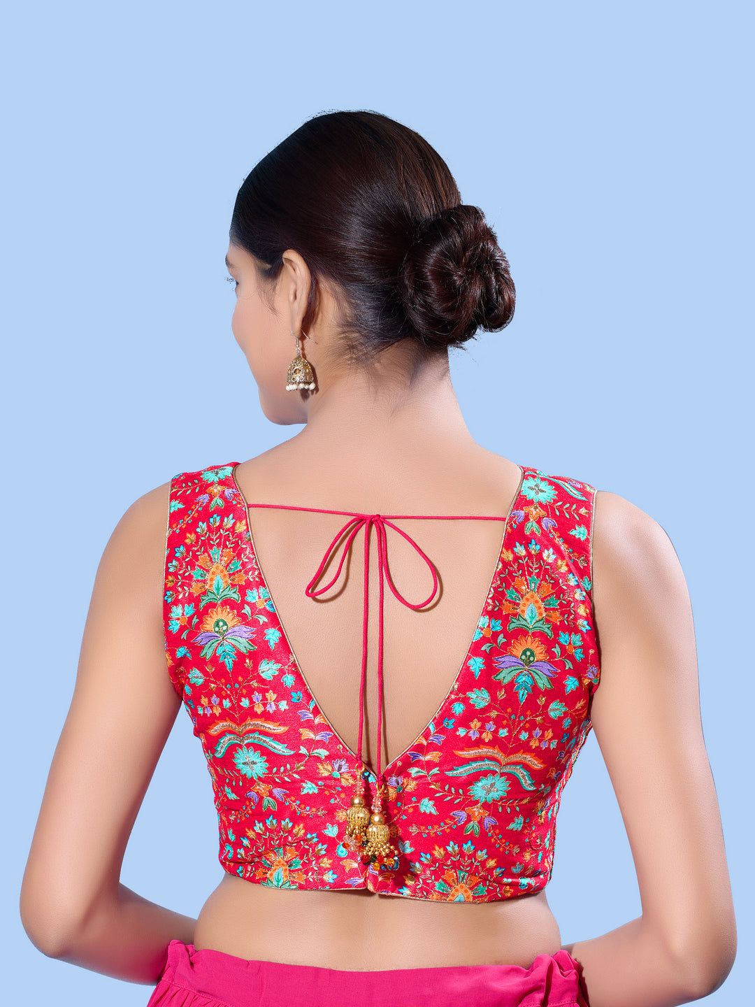 V Neck Multi Embroidery Sleeeveless Blouse