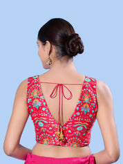 V Neck Multi Embroidery Sleeeveless Blouse