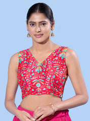 V Neck Multi Embroidery Sleeeveless Blouse