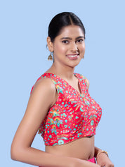 V Neck Multi Embroidery Sleeeveless Blouse
