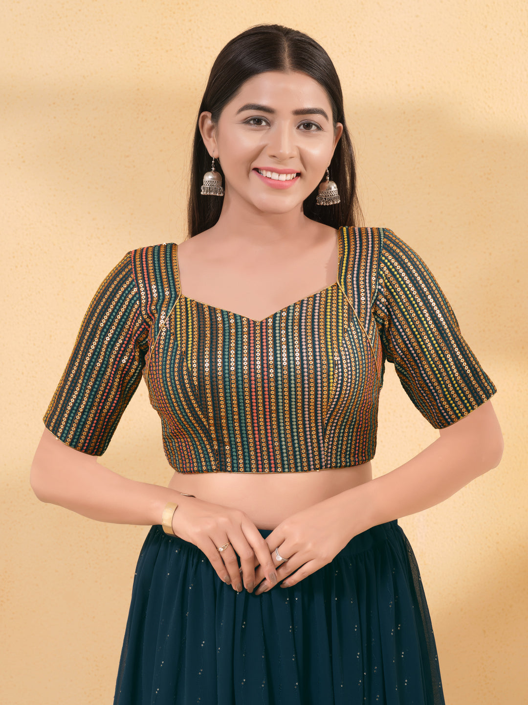 Armhole Cut Sequence Embroidery Elbow Blouse