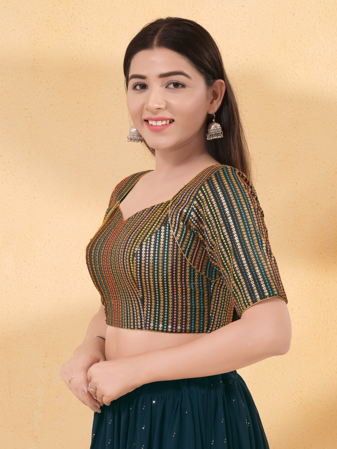 Armhole Cut Sequence Embroidery Elbow Blouse